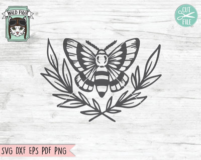 Moth SVG File, Moth Laurel Leaves SVG File, Moth Cut File, Mystical SVG File, Witchy svg, Moth Laurel Leaf svg Cut File, Mystical Cut File SVG Wild Pilot 