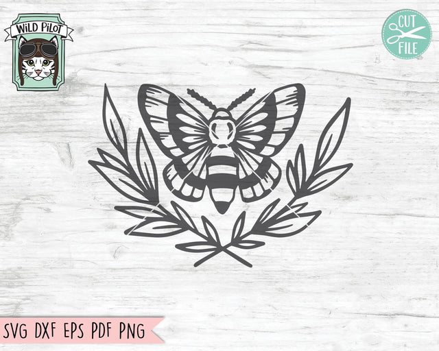 Moth SVG File, Moth Laurel Leaves SVG File, Moth Cut File, Mystical SVG File, Witchy svg, Moth Laurel Leaf svg Cut File, Mystical Cut File SVG Wild Pilot 