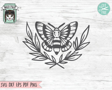 Moth SVG File, Moth Laurel Leaves SVG File, Moth Cut File, Mystical SVG File, Witchy svg, Moth Laurel Leaf svg Cut File, Mystical Cut File SVG Wild Pilot 