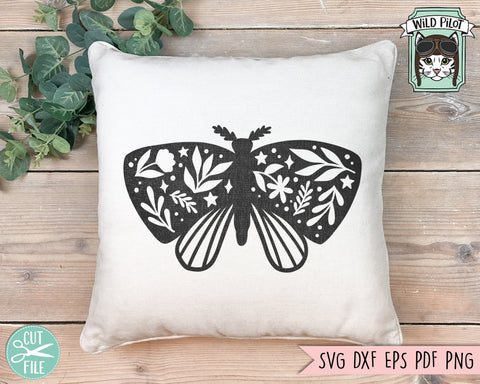 Moth SVG File, Moth Laurel Leaves SVG File, Moth Cut File, Mystical SVG File, Witchy svg, Moth Laurel Leaf svg Cut File, Mystical Cut File SVG Wild Pilot 