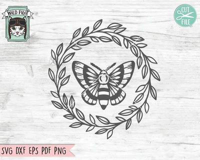 Moth SVG File, Moth Wreath SVG, Moth Cut File, Mystical SVG File, Witchy svg, Moth Wreath Cut File, Leaves svg, Leaf svg, Mystical Cut File SVG Wild Pilot 