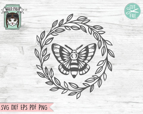 Moth SVG File, Moth Wreath SVG, Moth Cut File, Mystical SVG File, Witchy svg, Moth Wreath Cut File, Leaves svg, Leaf svg, Mystical Cut File SVG Wild Pilot 
