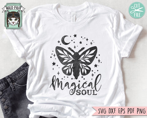 Moth SVG File, Mystical SVG Cut File, Magical Soul SVG, Leaves svg, Moon svg, Positive Vibes svg, Moth Clipart, Png, Dxf, Eps, Clipart SVG Wild Pilot 