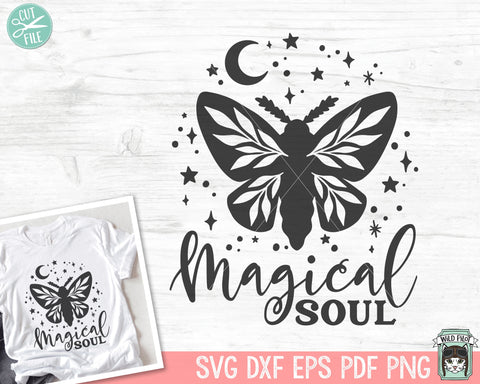 Moth SVG File, Mystical SVG Cut File, Magical Soul SVG, Leaves svg, Moon svg, Positive Vibes svg, Moth Clipart, Png, Dxf, Eps, Clipart SVG Wild Pilot 