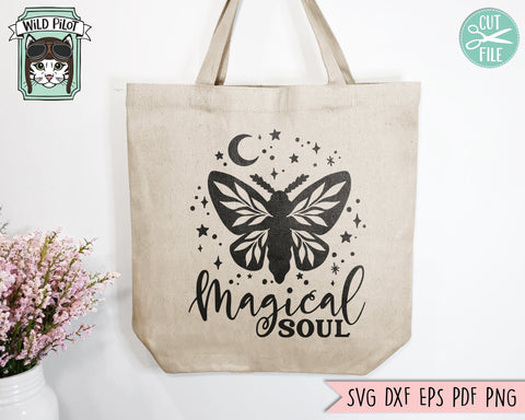 Moth SVG File, Mystical SVG Cut File, Magical Soul SVG, Leaves svg, Moon svg, Positive Vibes svg, Moth Clipart, Png, Dxf, Eps, Clipart SVG Wild Pilot 