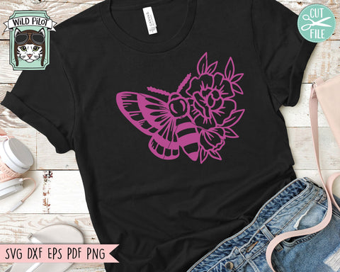 Moth SVG File, Mystical SVG File, Flower Moth SVG, Floral Moth Cut File, Witchy svg File, Moth Cut File, Moth Clipart, Mystical Cut File SVG Wild Pilot 