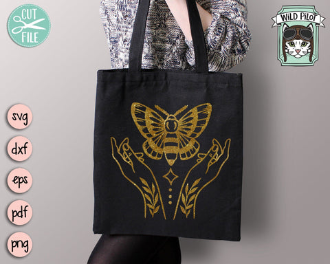 Moth SVG File, Mystical SVG, Witchy Hands SVG, Mystical Cut File, Moth Hands svg, Moth Hands Cut File, Laurel Leaves svg, Laurel Leaf svg SVG Wild Pilot 