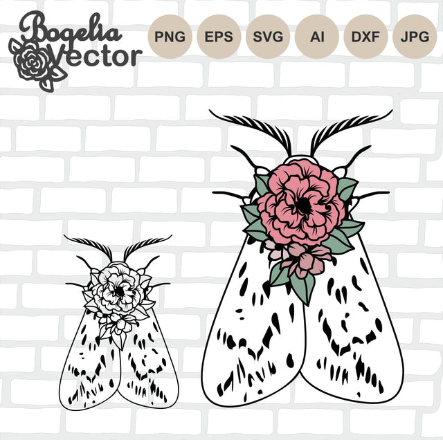 Moth with Flowers Svg, Floral Moth Svg, Moth Svg, Boho Butterfly Svg, Spirit Moth Svg, Moon Moth Svg SVG BogeliaVector 