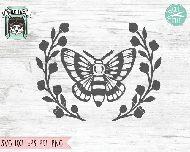Moth Wreath SVG, Mystical SVG, Floral Moth Cut File, Witchy svg, Moth Leaves SVG, Moth Wreath Cut File, Flower Moth svg, Moth Leaf Clipart SVG Wild Pilot 
