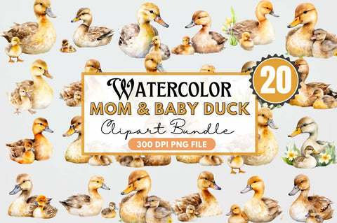 Mother and Baby Duck Watercolor Bundles Sublimation Regulrcrative 