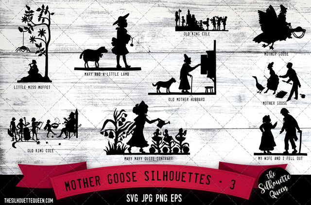 Mother Goose Silhouettes - 3 SVG -Vector Art Commercial & Personal Use- Cricut,Silhouette,Cameo,Vinyl Cut SVG Loveleen Kaur 