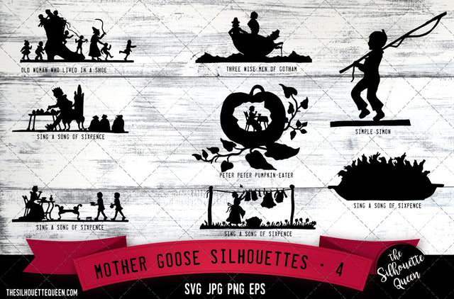 Mother Goose Silhouettes - 4 SVG -Vector Art Commercial & Personal Use- Cricut,Silhouette,Cameo,Vinyl Cut SVG Loveleen Kaur 