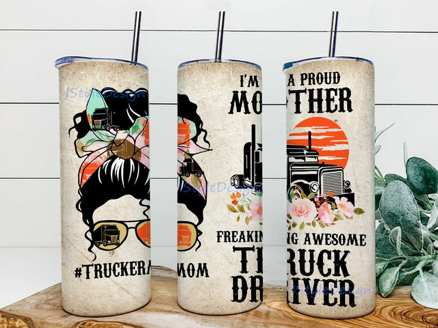 Mother of Truck Driver Tumbler PNG, 20 oz Skinny Tumbler Sublimation Design, Trucker 20oz Skinny Tumbler Sublimation iStyleDesign 