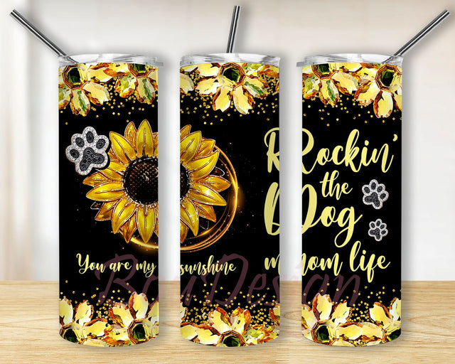 Mother Rocking The Dog Mom Life Tumbler PNG, Mom Life Tumbler Png, 20oz Skinny Tumbler Sublimation Designs Western, Sunflower Tumbler PNG Sublimation BouDesign 