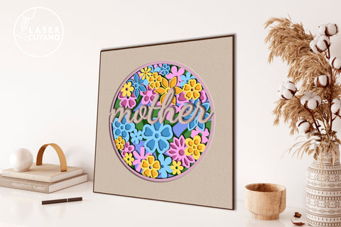 Mother Shadow Box Cut Files for Mothers Day, Gift for Mom, Multilayer Laser Cut Files, Mandala, Sign SVG, 3D Designs SVG LaserCutano 