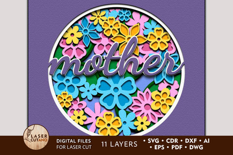Mother Shadow Box Cut Files for Mothers Day, Gift for Mom, Multilayer Laser Cut Files, Mandala, Sign SVG, 3D Designs SVG LaserCutano 