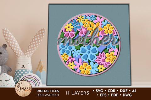 Mother Shadow Box Cut Files for Mothers Day, Gift for Mom, Multilayer Laser Cut Files, Mandala, Sign SVG, 3D Designs SVG LaserCutano 