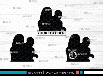 Mother With Kid Monogram, Mother With Kid Silhouette, Mother With Kid SVG, Kid Svg, Mother Svg, SB00389 SVG ETC Craft 