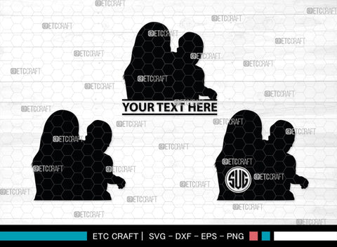 Mother With Kid Monogram, Mother With Kid Silhouette, Mother With Kid SVG, Kid Svg, Mother Svg, SB00389 SVG ETC Craft 