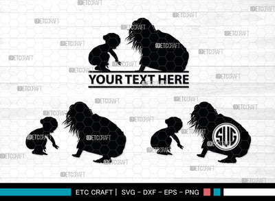 Mother With Kid Monogram, Mother With Kid Silhouette, Mother With Kid SVG, Kid Svg, Mother Svg, SB00389 SVG ETC Craft 