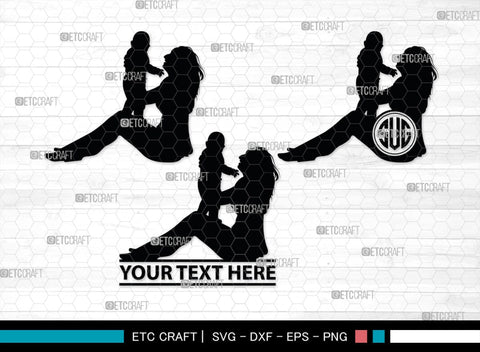 Mother With Kid Monogram, Mother With Kid Silhouette, Mother With Kid SVG, Kid Svg, Mother Svg, SB00389 SVG ETC Craft 
