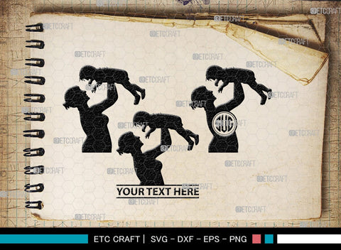 Mother With Kid Monogram, Mother With Kid Silhouette, Mother With Kid SVG, Kid Svg, Mother Svg, SB00389 SVG ETC Craft 