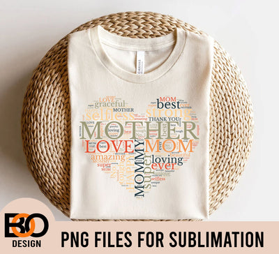 Mother Word Art Heart svg, Mother's Day Heart Word Art PNG Sublimation BOO-design 