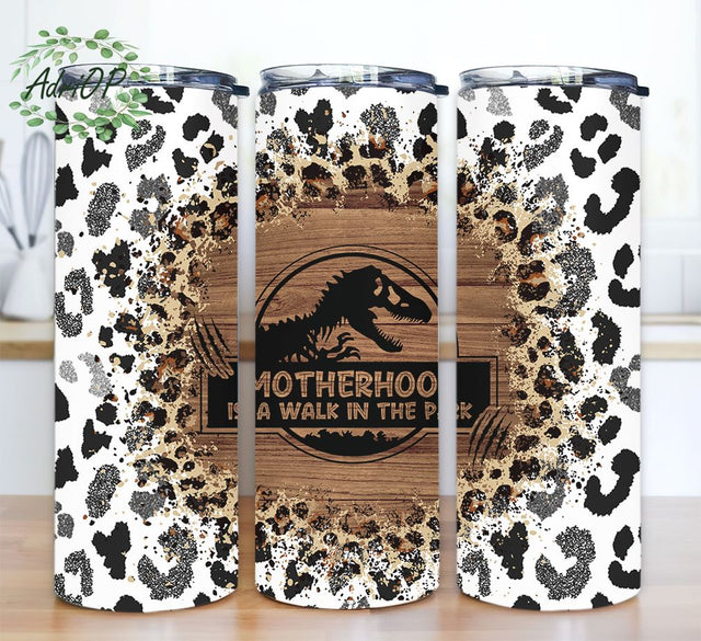Motherhood a Walk in the Park 20 oz Skinny Tumbler, Motherhood Tumbler, Leopard Print , Sublimation Skinny Tumbler 20oz Sublimation AdriOP 