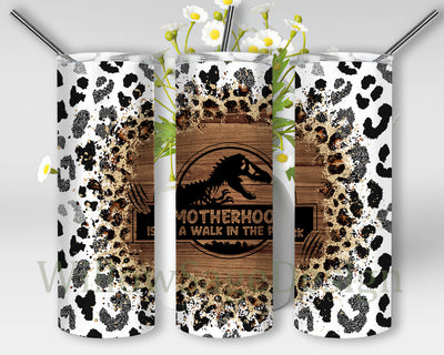 Motherhood Is A Walk In The Park 20oz Skinny Tumbler, Motherhood Tumbler Png, Dinosaur Mom Leopard Design Tumbler Wrap, Jurassic Park Sublimation Design, Digital Download Sublimation WillowSageDesign 