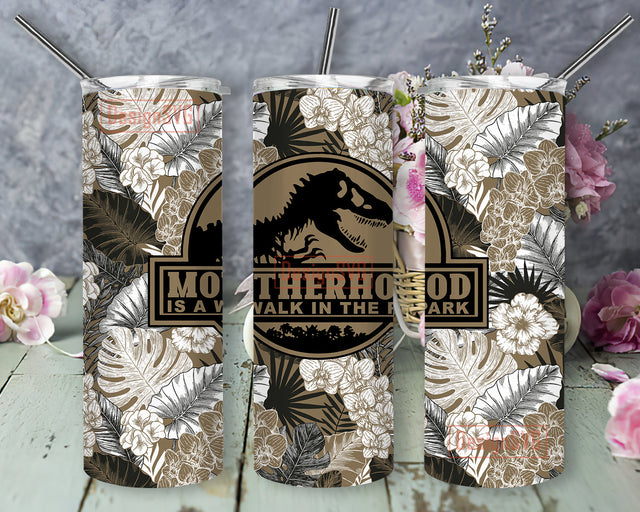 Motherhood Is A Walk In The Park Tumbler Png, Dinosaur 20oz Skinny Tumbler, Tropical Leaves Tumbler Wrap, Motherhood Tumbler Template, Instant Download Sublimation DesignSVG 
