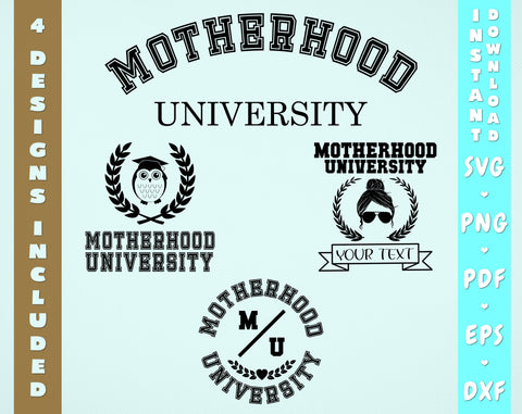 Motherhood University SVG Bundle, 4 Designs, Mom Life SVG, Motherhood SVG, Mother's Day SVG, PNG, Mom Shirt SVG SVG HappyDesignStudio 