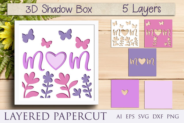 Mothers day 3d layered shadow box svg, Mom papercut card 3D Paper AnastasiyaArtDesign 