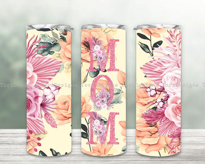 Mother's Day Boho Floral Sublimation Tumbler, Floral Tumbler PNG, Rose Gold Boho Flowers Border 20 oz Skinny Tumbler Design Sublimation ToriDesigns 