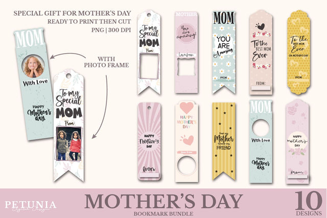 Mother's Day Bookmark Bundle | Printable Bookmark Sublimation Petunia Digital Design 