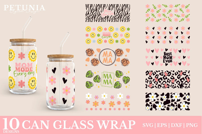 Mother's Day Can Glass Wrap SVG BUNDLE | Beer Can Glass Wrap SVG Petunia Digital Design 