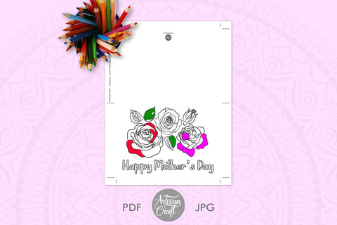 Mothers day coloring card, Happy Mothers Day card, daises, roses SVG Artisan Craft SVG 