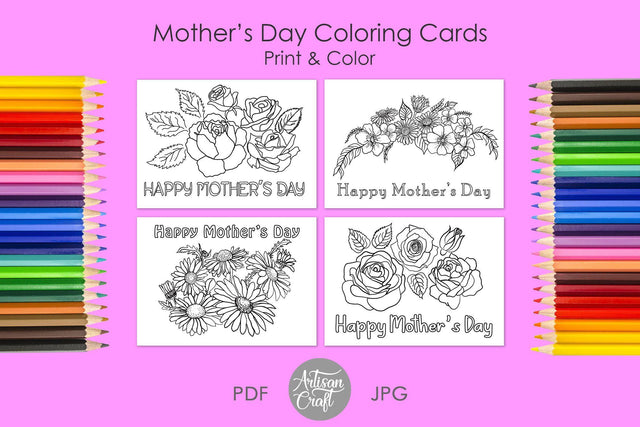 Mothers day coloring card, Happy Mothers Day card, daises, roses SVG Artisan Craft SVG 