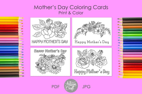 Mothers day coloring card, Happy Mothers Day card, daises, roses SVG Artisan Craft SVG 