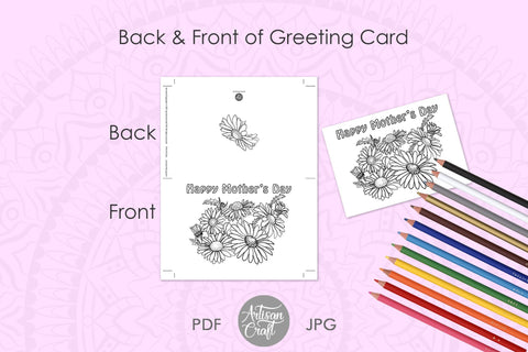 Mothers day coloring card, Happy Mothers Day card, daises, roses SVG Artisan Craft SVG 