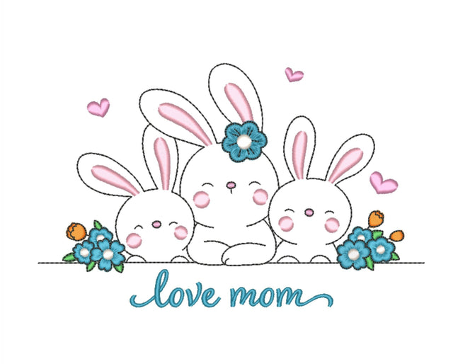 Mother's Day Embroidery Design, Bunnies Embroidery File, 4 sizes Embroidery/Applique DESIGNS Nino Nadaraia 