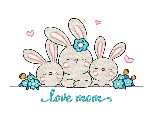 Mother's Day Embroidery Design, Bunnies Embroidery File, 4 sizes Embroidery/Applique DESIGNS Nino Nadaraia 