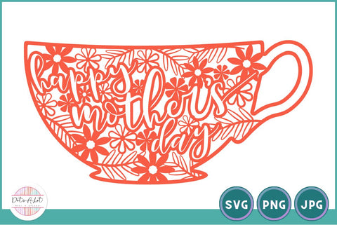 Mother's Day Flower Teacup Card SVG SVG Dots-A-Lot 