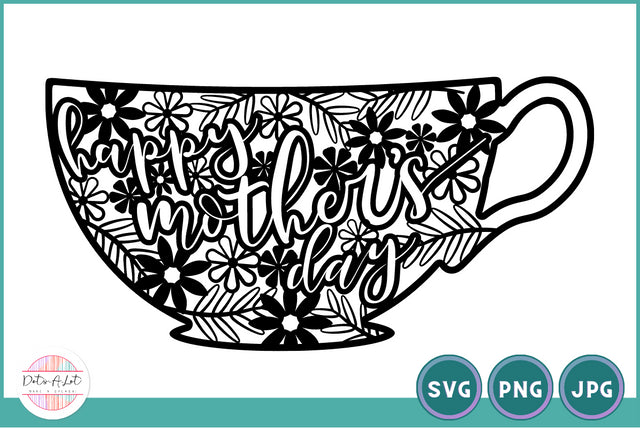Mother's Day Flower Teacup Card SVG SVG Dots-A-Lot 