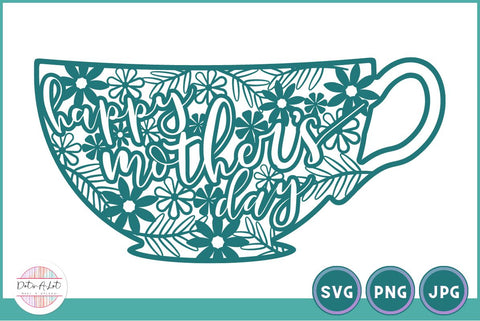 Mother's Day Flower Teacup Card SVG SVG Dots-A-Lot 