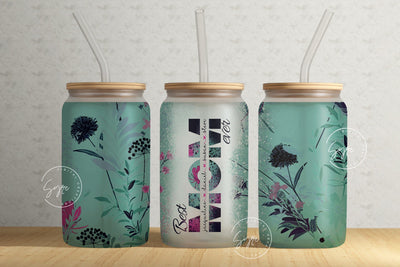 Mothers Day Gift, Floral 16 oz Libbey Glass Can Tumbler Sublimation Design, Add Your Own Name, Blue Wild Flower Wrap, Best Mom Ever Tumbler Sublimation Syre Digital Creations 