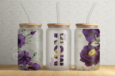Mothers Day Gift, Floral 16 oz Libbey Glass Can Tumbler Sublimation Design, Add Your Own Name, Purple Flower Wrap, Best Mom Ever Tumbler Sublimation Syre Digital Creations 