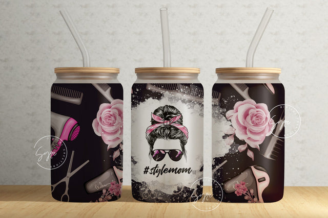 Mothers Day Gift, Floral 16 oz Libbey Glass Can Tumbler Sublimation Design, Mom Life Tumbler, Best Mom Ever Tumbler, Hair Stylist Design Sublimation Syre Digital Creations 