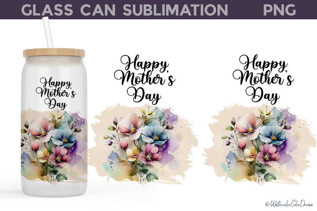 Mothers Day Glass Can | Beer Can Glass Mothers Day Sublimation WatercolorColorDream 