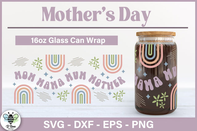 Mother's Day Glass Can SVG | Retro Mama 16oz Libbey Wrap SVG B Renee Design 