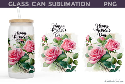 Mothers Day Glass Can Wrap | Mothers Day Libbey Can Glass Sublimation WatercolorColorDream 